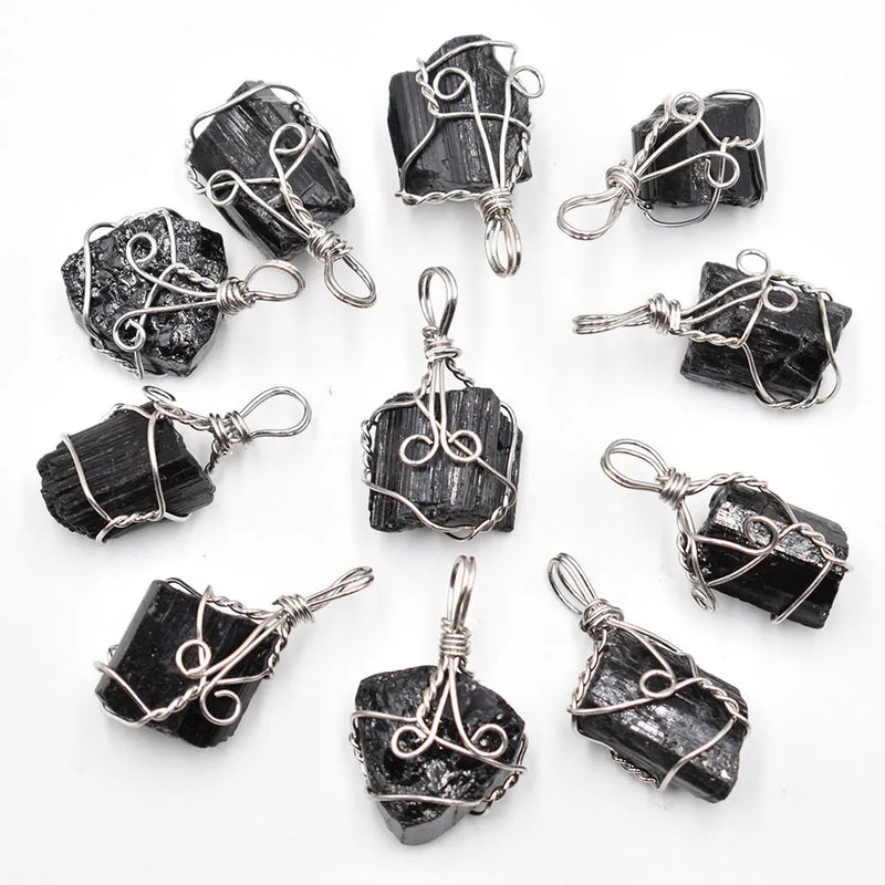 12pcs Natural Tourmaline Stone Wire Wrappe Pendants for Jewelry Making