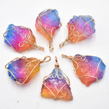 Natural Crystal Rainbow Stone Wire Wrappe Pendants 6pcs/lot