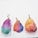 Natural Crystal Rainbow Stone Wire Wrappe Pendants 6pcs/lot