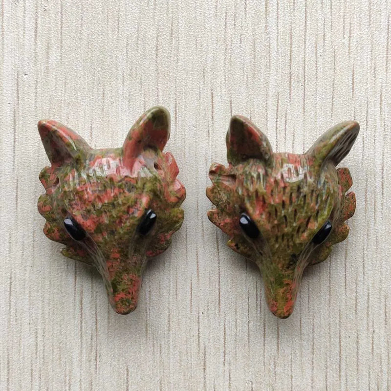Flower Green Carved Fox Charms Pendants for Jewelry Making