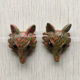 Flower Green Carved Fox Charms Pendants for Jewelry Making