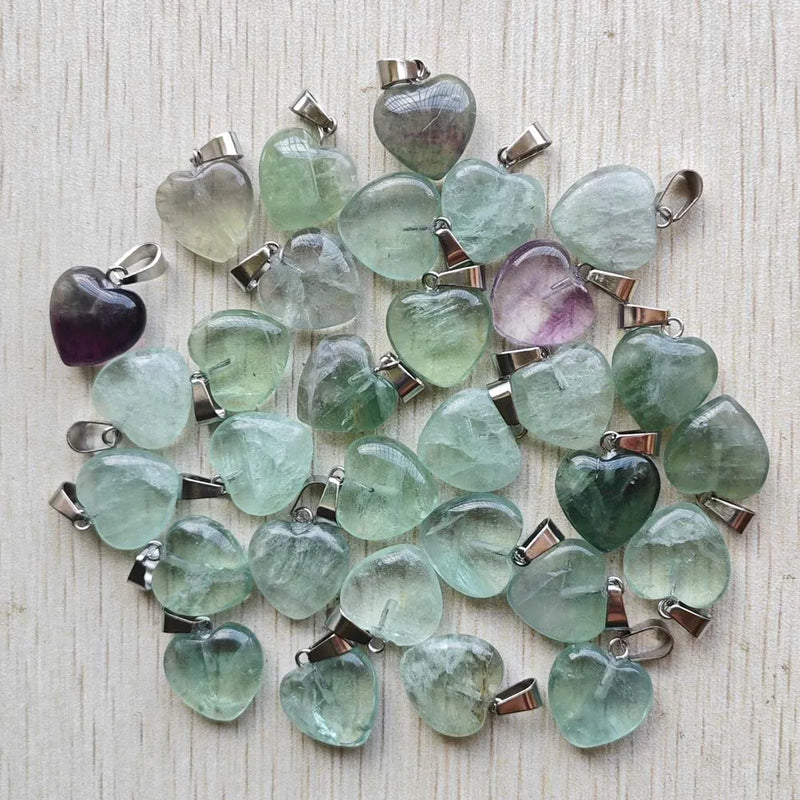 Fluorite Heart Pendants DIY Jewelry Making 24pcs/lot