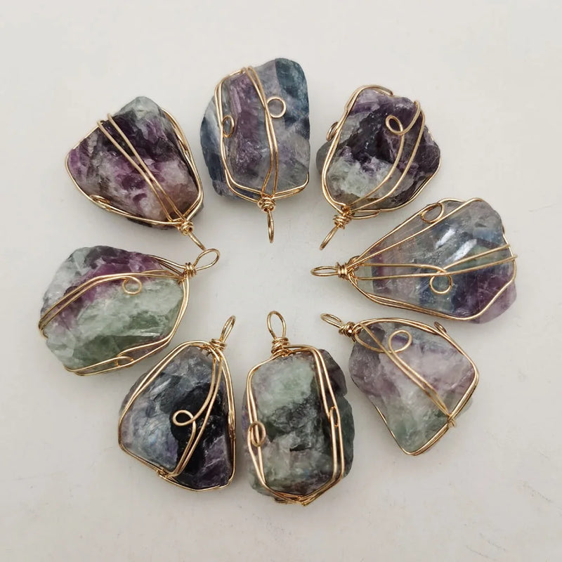 Natural Fluorite Stone Irregular Pendants for Jewelry Making 6pcs/lot