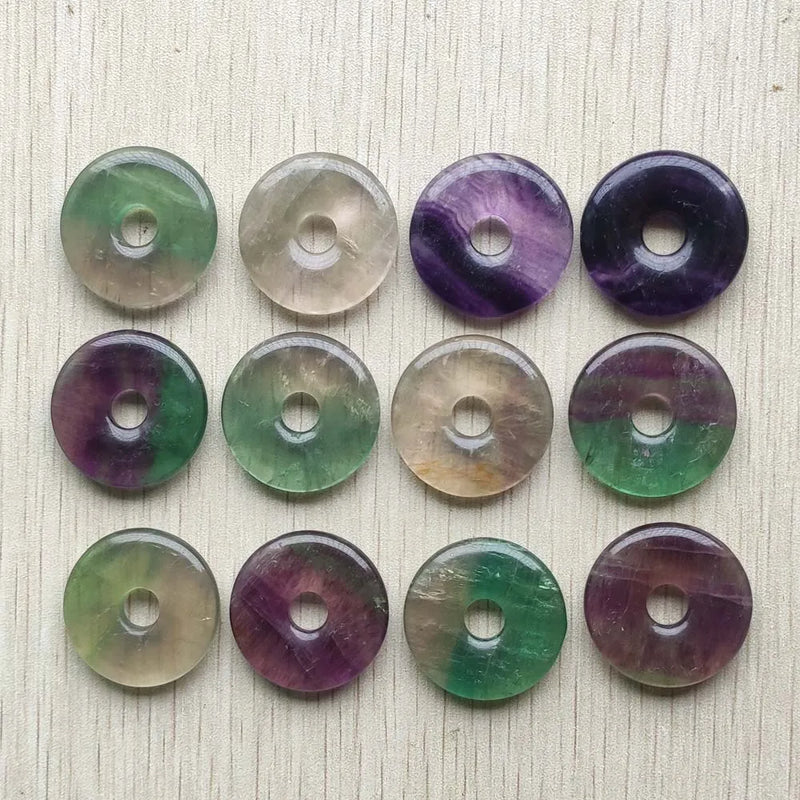 Natural Fluorite Stone Circle Donut Charms Beads 30mm 12pcs/lot