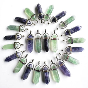 Natural Fluorite Stone Pillar Charms Point Chakra Pendants 24pcs