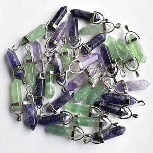 Natural Fluorite Stone Pillar Charms Point Chakra Pendants 24pcs