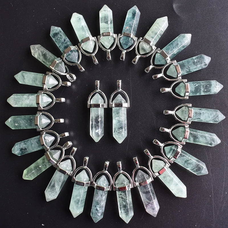 Green Fluorite Stone Pillar Charms Point Chakra Pendants for Jewelry Making