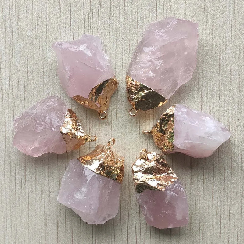 6pcs Natural Quartz Stone Pink Irregular Shape Pendants for Jewelry Making
