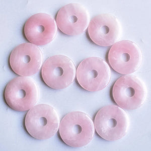 Natural Pink Quartz Stone Donut Charms Beads 30mm 12pcs