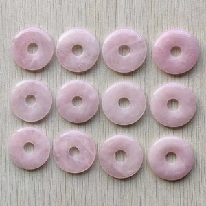 Natural Quartz Stone Pink Circle Donut Charms Beads 30mm 12pcs/lot