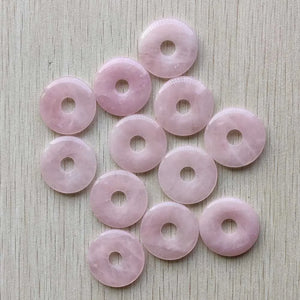 Natural Quartz Stone Pink Circle Donut Charms Beads 30mm 12pcs/lot