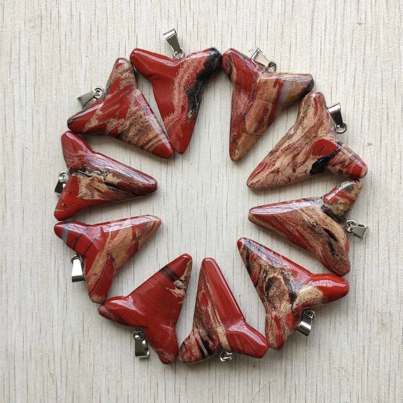 10pcs Natural Rainbow Stone Shark Teeth Shape Pendants for Jewelry Making