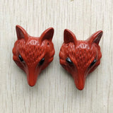 Red Stone Carved Fox Charms Pendants for Necklace Jewelry Making 2pcs