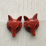 Red Stone Carved Fox Charms Pendants for Necklace Jewelry Making 2pcs