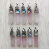 Roses Quartz Pink Pillar Pendants for Jewelry 24pcs/lot