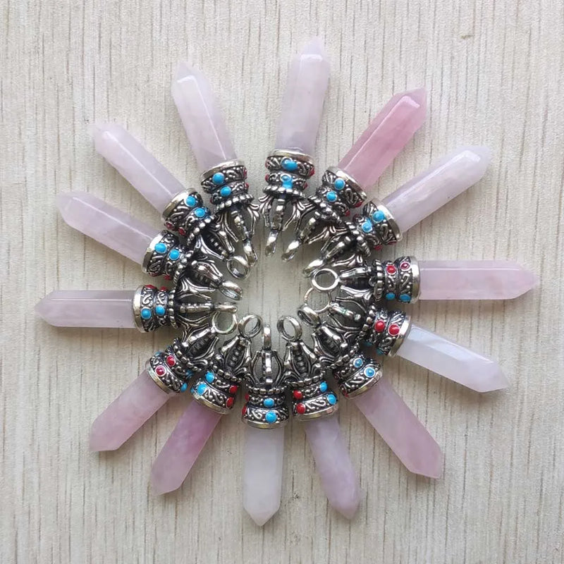 Roses Quartz Pink Pillar Pendants for Jewelry 24pcs/lot