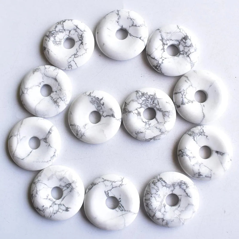 30mm Natural Stone Circle Donut Charms Beads 12pcs/lot