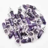 Natural Stone Stripe Amethysts Pillar Charms Pendants 24pcs