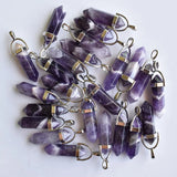 Natural Stone Amethysts Pillar Charms Pendants for Jewelry Making 24pcs/lot