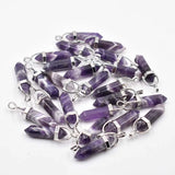 Natural Stone Stripe Amethysts Pillar Charms Pendants 24pcs
