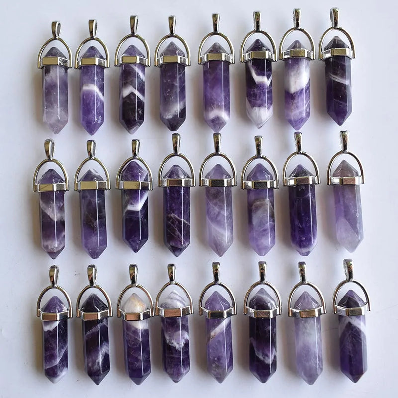Natural Stone Amethysts Pillar Charms Pendants for Jewelry Making 24pcs/lot