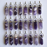 Natural Stone Amethysts Pillar Charms Pendants for Jewelry Making 24pcs/lot