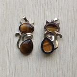 Tiger Eye Stone Cat Shape Pendants for Jewelry Making 12pcs/lot