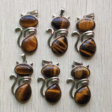 Tiger Eye Stone Cat Shape Pendants for Jewelry Making 12pcs/lot