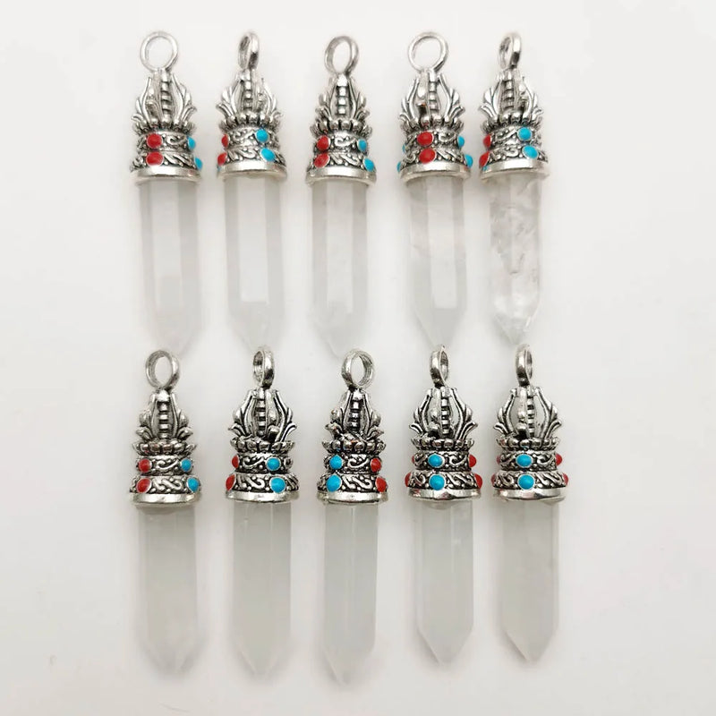 Natural Crystal Pillar Charms Pendants 24pcs/lot for Jewelry Making