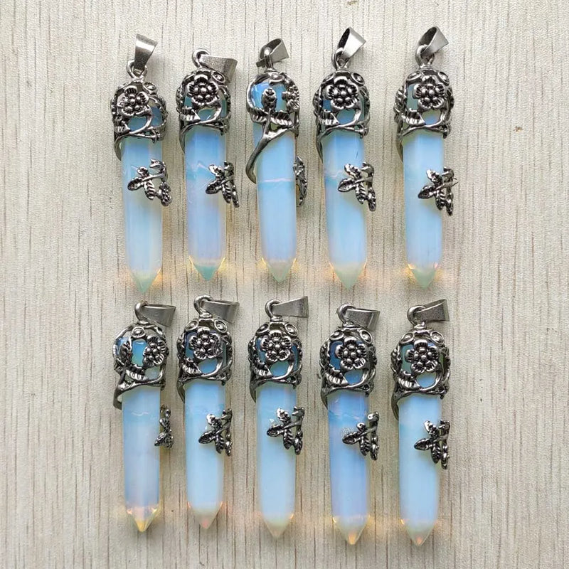Opal Stone Alloy Flower Hexagonal Pendants for Jewelry Making