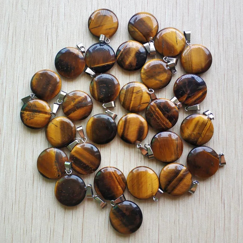Tiger Eye Stone Round Shape Pendants for Necklace Making Charms Jewelry