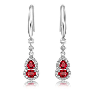 Red Crystal Ruby Gemstones Dangle Drop Earrings for Women