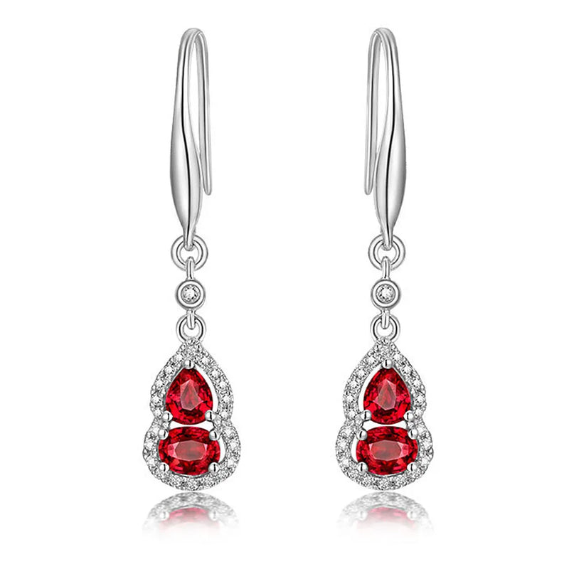 Red Crystal Ruby Gemstones Dangle Drop Earrings for Women