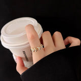 Grass Branch Zircon Pearl Ring - Japanese Style Hand Jewel