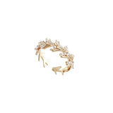 Grass Branch Zircon Pearl Ring - Japanese Style Hand Jewel
