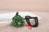 Green Jade Laughing Buddha Pendant Necklace Chinese Hand-Carved Luck Gift