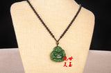 Green Jade Laughing Buddha Pendant Necklace Chinese Hand-Carved Luck Gift