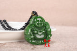 Green Jade Laughing Buddha Pendant Necklace Chinese Hand-Carved Luck Gift