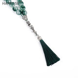 Green Agate Islamic Muslim Tasbih Allah Rosary Gray Beads Bracelet