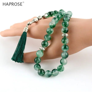 Green Agate Islamic Muslim Tasbih Allah Rosary Gray Beads Bracelet