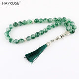 Green Agate Islamic Muslim Tasbih Allah Rosary Gray Beads Bracelet