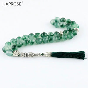 Green Agate Islamic Muslim Tasbih Allah Rosary Gray Beads Bracelet