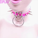 NEON GREEN Punk Choker Necklace Rivet Spikes Bullet Collar