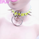 NEON GREEN Punk Choker Necklace Rivet Spikes Bullet Collar