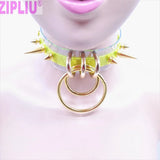 NEON GREEN Punk Choker Necklace Rivet Spikes Bullet Collar