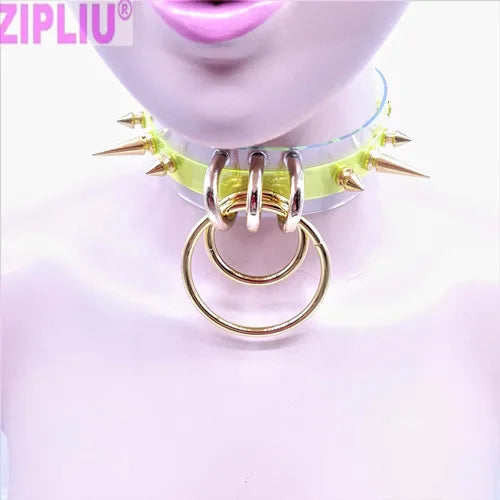 NEON GREEN Punk Choker Necklace Rivet Spikes Bullet Collar