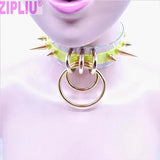 NEON GREEN Punk Choker Necklace Rivet Spikes Bullet Collar
