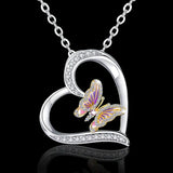 Heart Color Butterfly Necklace Animal Jewelry Zircon Pendant Couple Necklacs