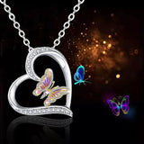 Heart Color Butterfly Necklace Animal Jewelry Zircon Pendant Couple Necklacs