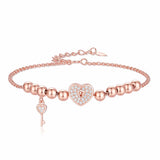 Rose & White Silver Heart Bracelet with Beads and Gemstones